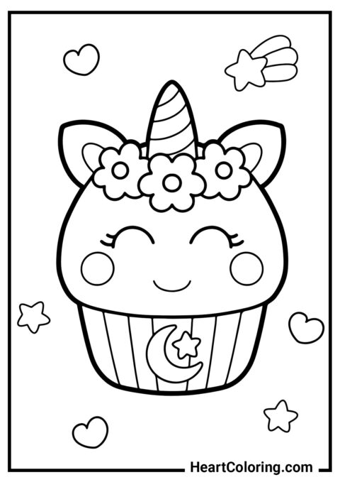 Unicorn Cupcake - Unicorn Coloring Pages