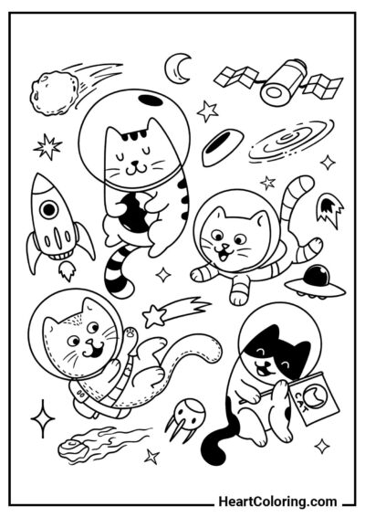 Desenho educativo: Gatinhos exploradores do espaço