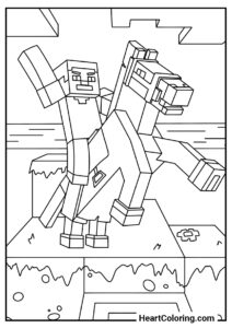 Download grátis: Steve montando seu cavalo fiel para colorir