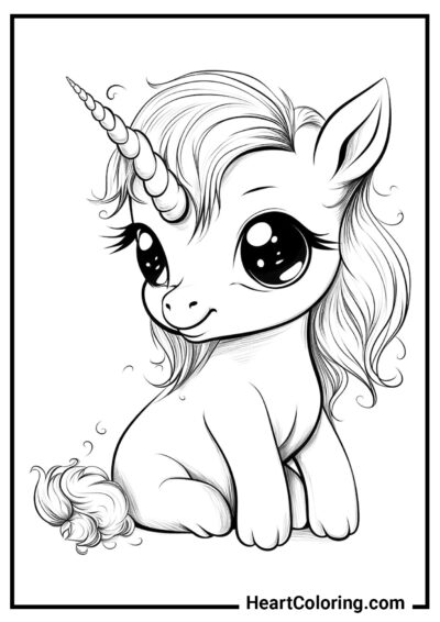 Bambino unicorno elegante nello stile del disegno a matita - Disegni di Unicorni da Colorare