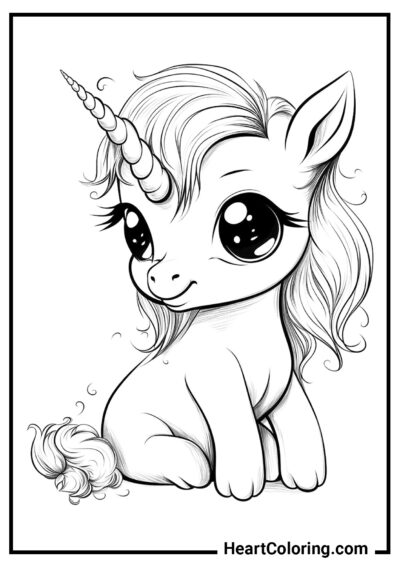 Stylish Baby Unicorn in Pencil Sketch Style - Unicorn Coloring Pages