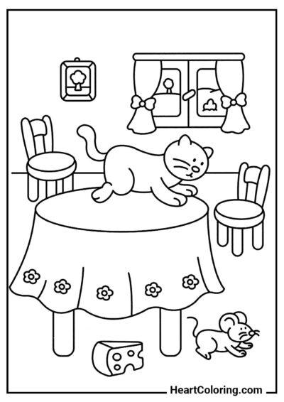 Desenho de Gato engraçado correndo atrás do rato — criatividade sem limites