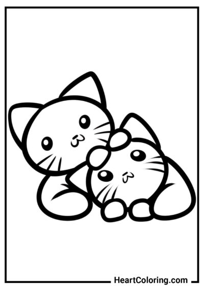 Cuddling kittens - Cat and Kitten Coloring Pages