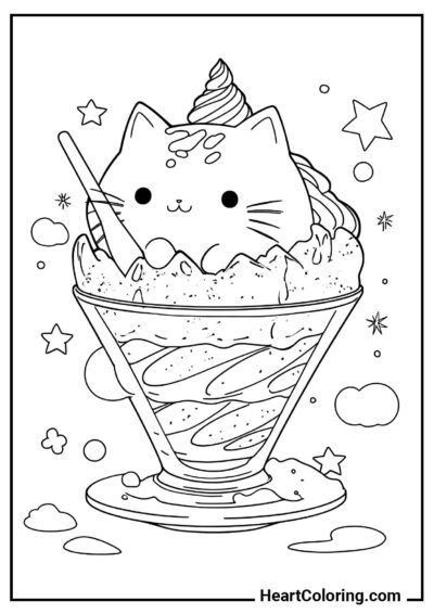 Desenho de Gatinho na taça de sorvete — baixar em PDF