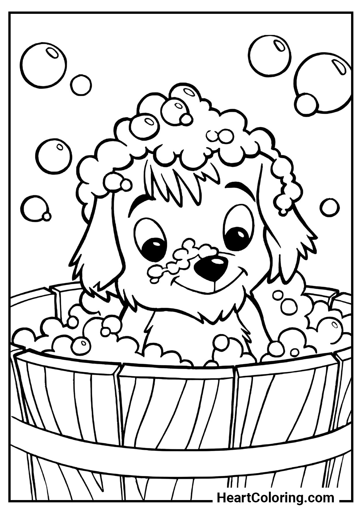 Print-at-home coloring: Puppy in a Wash Tub