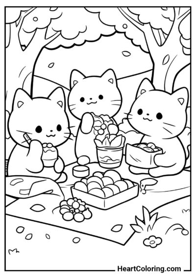 Desenho Piquenique dos gatinhos — formato ideal para impressão