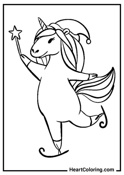 Unicorno pattinatore con una bacchetta magica - Disegni di Unicorni da Colorare