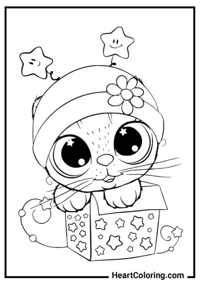 Kitten in a box - Cat and Kitten Coloring Pages
