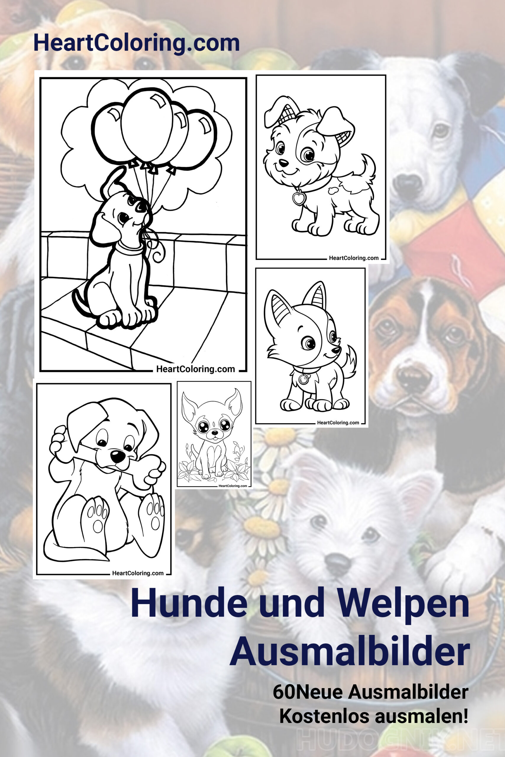 Ausmalbilder Hunde und Welpen für Kinder   HeartColoring