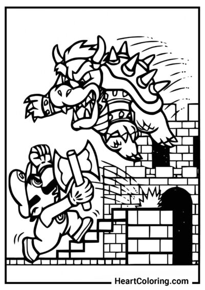 Bowser attacca Mario - Disegni di Super Mario da Colorare