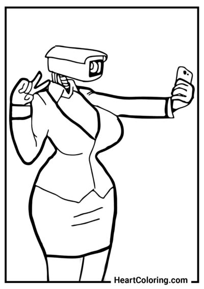 Camerawoman takes a selfie - Cameraman Coloring Pages