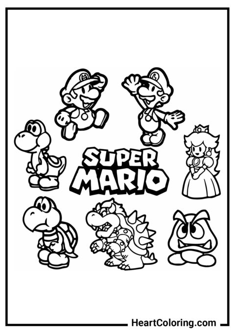 Charaktere des Spiels Super Mario - Ausmalbilder Super Mario