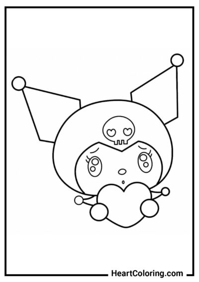 Cutie Kuromi with a heart - Kuromi Coloring Pages
