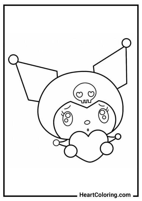 Cutie Kuromi with a heart - Kuromi Coloring Pages