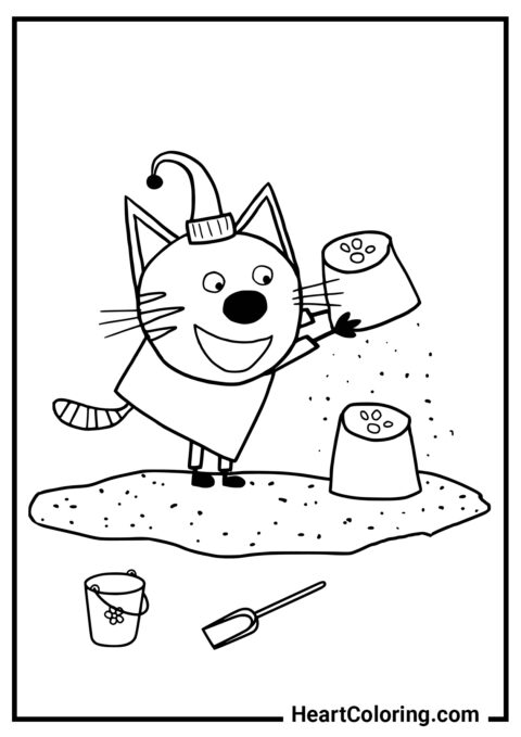 Компот играет в песочнице - Раскраски Три кота