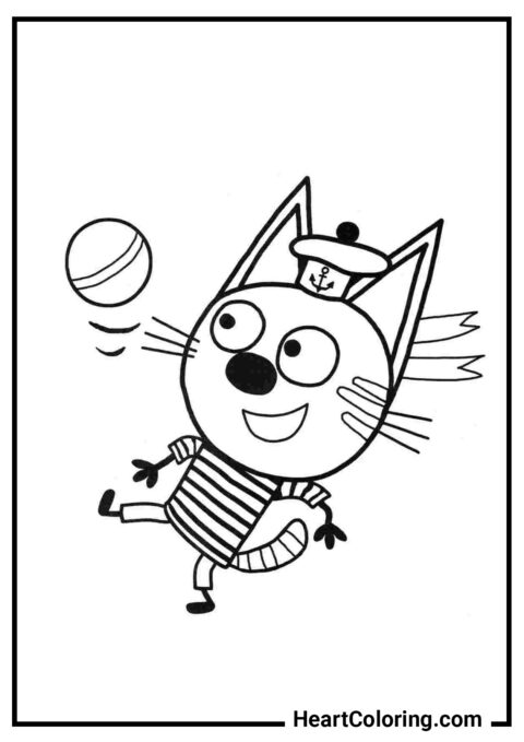 Коржик играет в мячик - Раскраски Три кота