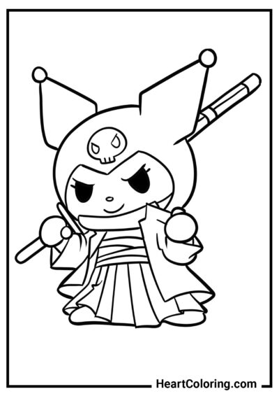 Kuromi como uma samurai - Desenhos de Kuromi para Colorir