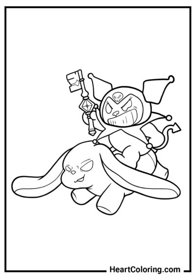 Kuromi riding on a Baku - Kuromi Coloring Pages