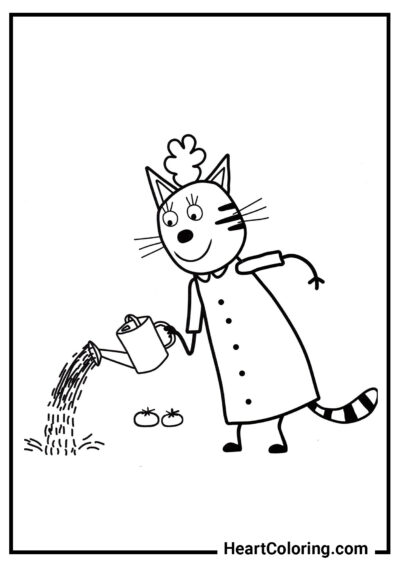 Мама Кошка работает в огороде - Раскраски Три кота