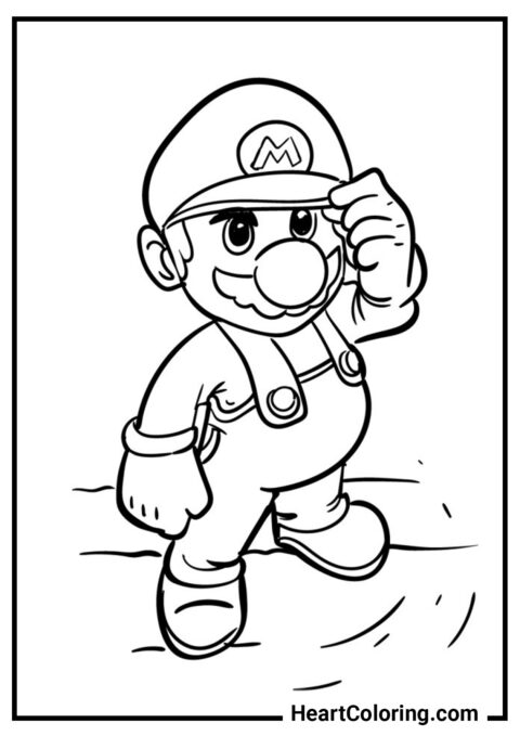 Mario ajusta su gorra - Dibujos de Mario Bros para Colorear