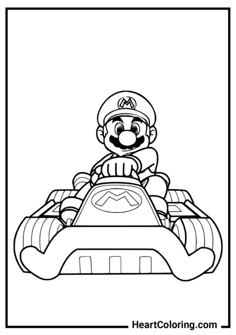 Mario em um Kart - Desenhos do Mario Bros para Colorir
