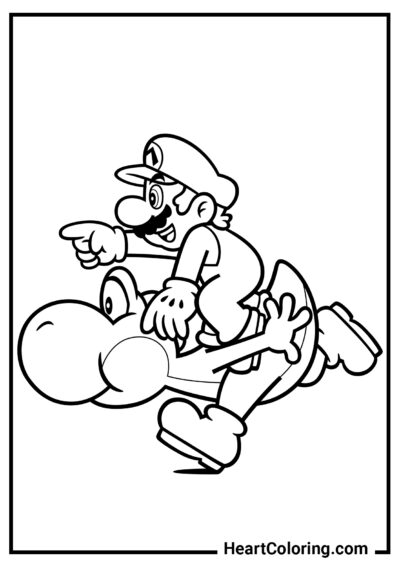 Mario cavalca Yoshi - Disegni di Super Mario da Colorare