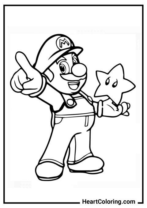 Mario com uma Estrela - Desenhos do Mario Bros para Colorir