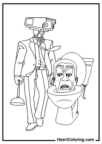 Plungerman and G-Man Skibidi Toilet - Cameraman Coloring Pages
