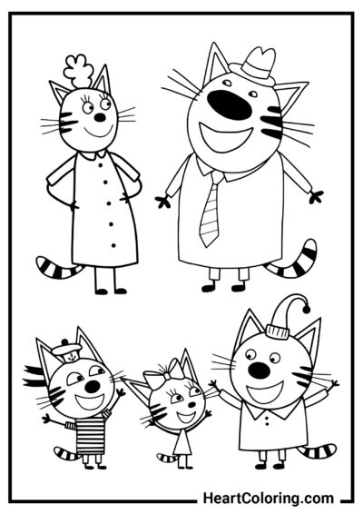 Счастливое семейство Трех Котов - Раскраски Три кота
