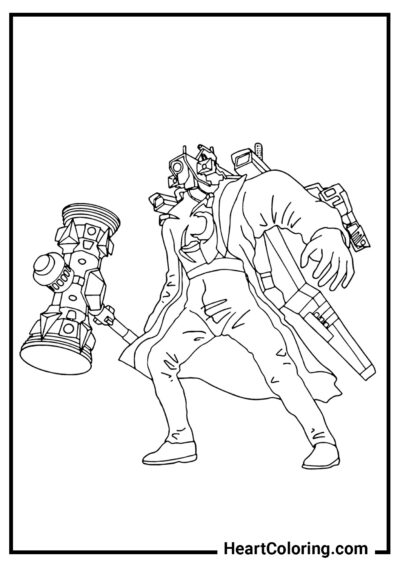 Titan Cameraman with a mechanical hammer - Cameraman Coloring Pages