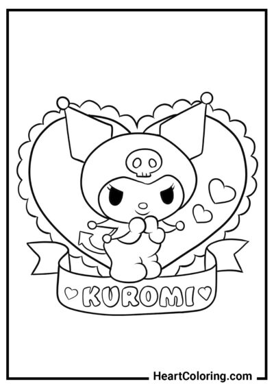 Cartão de Dia dos Namorados com Kuromi - Desenhos de Kuromi para Colorir