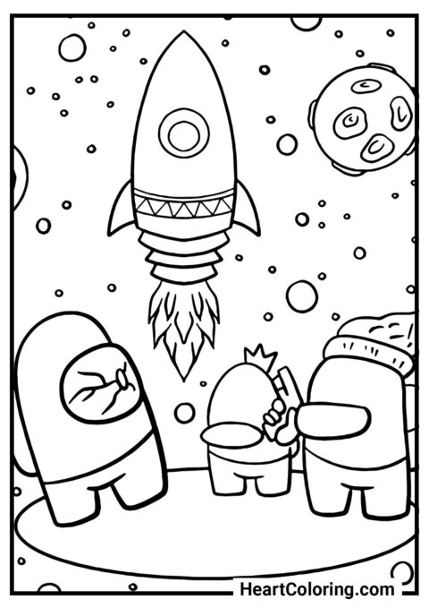 Among Us characters in space - Among Us Coloring Pages