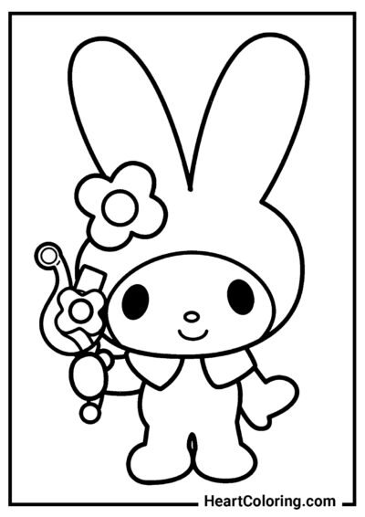 My Melody avec la clé magique - Coloriages Onegai My Melody