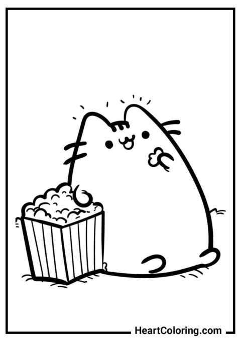 Pusheen the Cat watching the series - Pusheen The Cat Coloring Pages