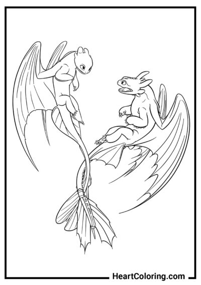 Baile de dos lindos dragones - Dibujos de dragones para colorear
