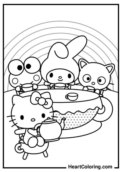 Melody con amigos - Dibujos de Onegai My Melody para colorear