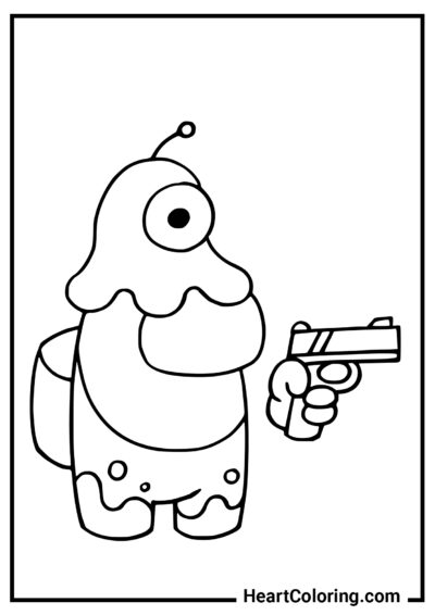 Imposteur avec un pistolet - Coloriage Among Us