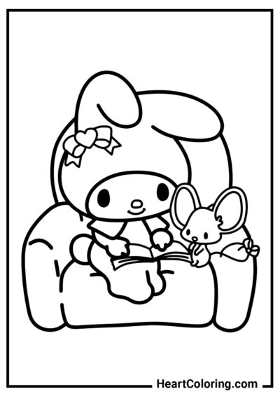 My Melody y el ratoncito - Dibujos de Onegai My Melody para colorear
