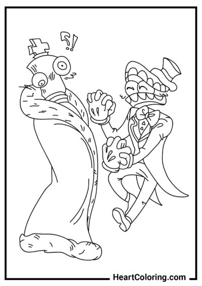 Happy Caine and Kinger - The Amazing Digital Circus Coloring Pages