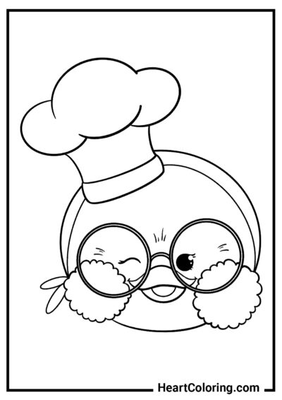 Cabeza de pato con un gorro de chef - Dibujos de Pato Lalafanfan para Colorear
