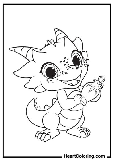 Petit dragon avec une potion magique - Coloriages Dragons