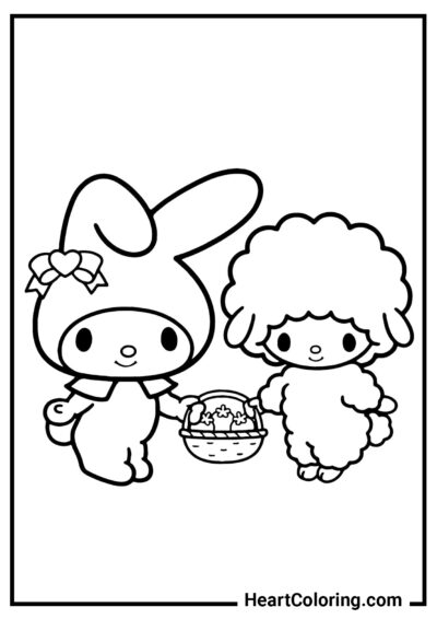 My Melody and Piano - Onegai My Melody Coloring Pages