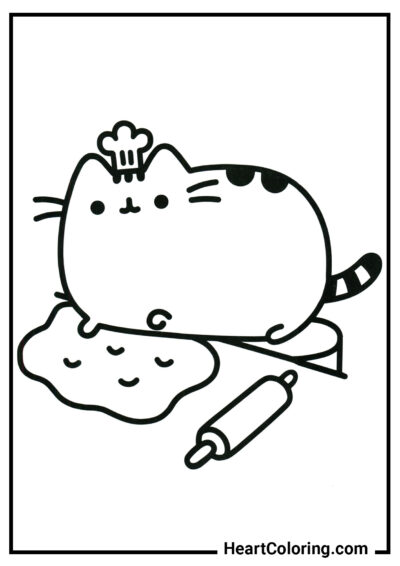 Pusheen kneading dough - Pusheen The Cat Coloring Pages