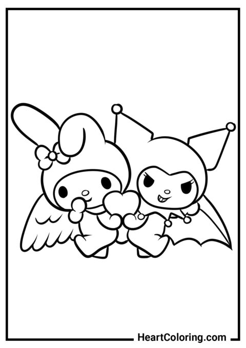 Ángel y demonio - Dibujos de Onegai My Melody para colorear