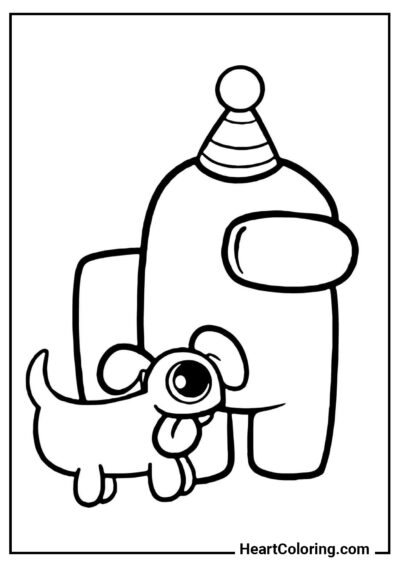 Crew Member and Puppy - Among Us Coloring Pages