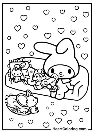 My Melody e os Animais - Desenhos do  Onegai My Melody para Colorir