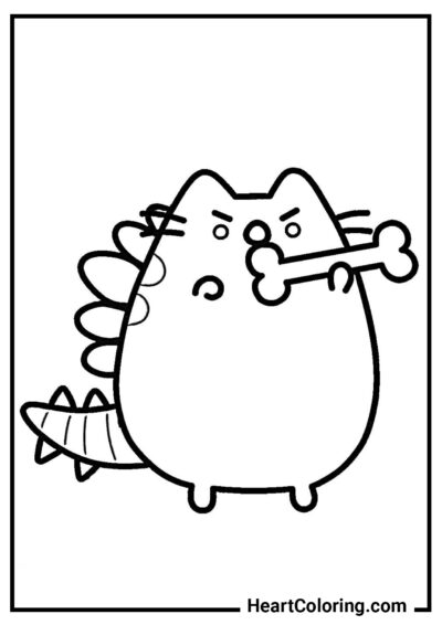 Aggressive Pusheen with a bone - Pusheen The Cat Coloring Pages