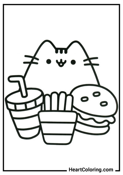 Fast food lover - Pusheen The Cat Coloring Pages