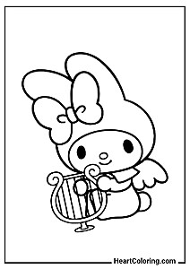 My Melody with a harp – download, print and color