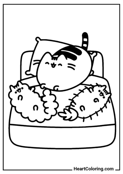 Malvorlage Pusheen spielt mit Freunden in der Sammlung "Pusheen Ausmalbilder"